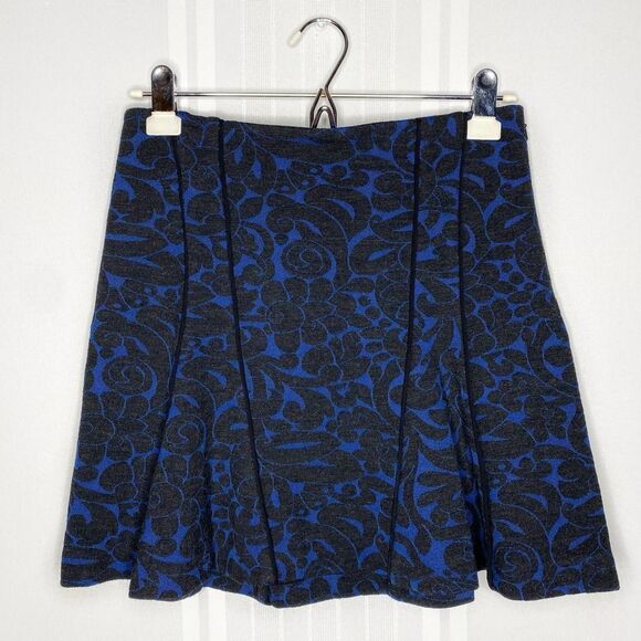 Veronica Beard Barouqe Scroll Print Flounce Mini Skirt Charcoal Navy Blue Small - Picture 2 of 10